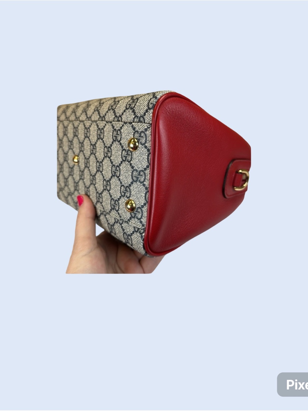 Gucci Navy GG Supreme Red Leather Trim Boston Red Crossbody Strap Dustbag COA - Picture 14 of 16